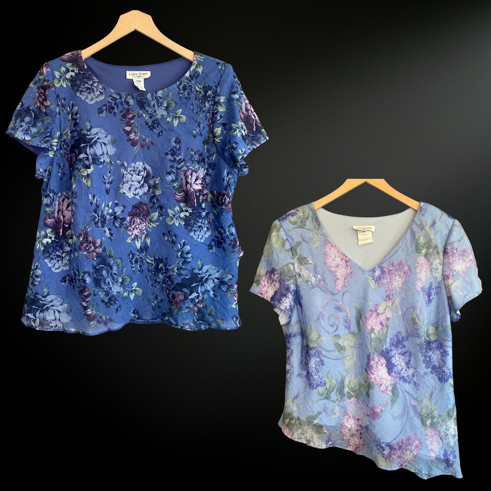 Lady Dorby Womens Vintage Cottagecore Tops Set of 2 Size 18W Textured Floral